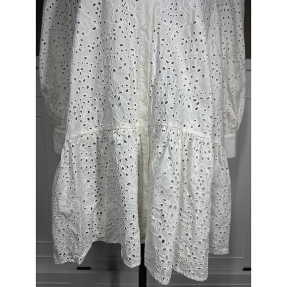Zara The Emily Mini Babydoll Dress Mini Drop Waist Eyelet White Size L Coquette - Picture 5 of 16